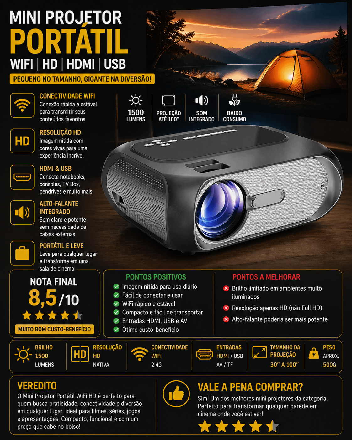 mini projetor portatil wifi hd para iniciantes