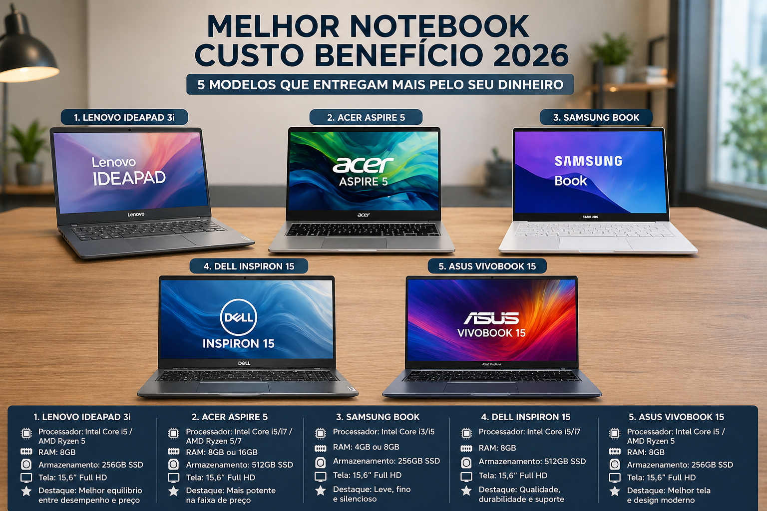 comparativo final para escolher notebook custo-beneficio