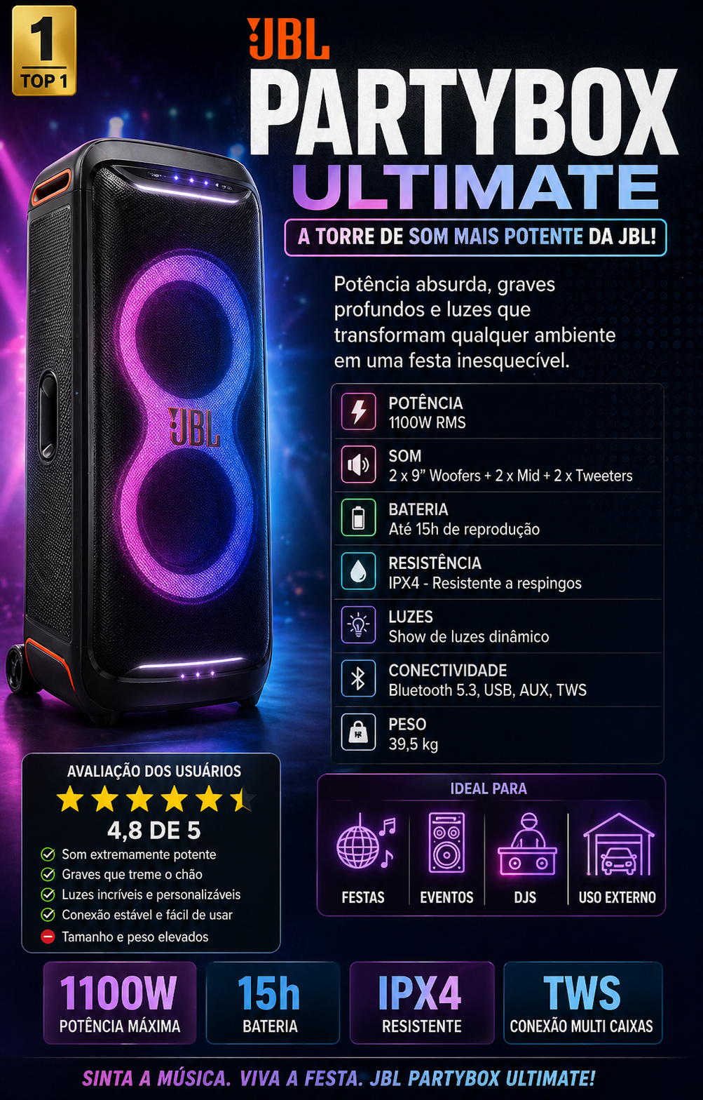 jbl partybox ultimate torre de som potente