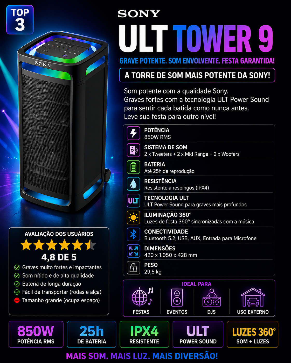sony ult tower 9 com graves fortes
