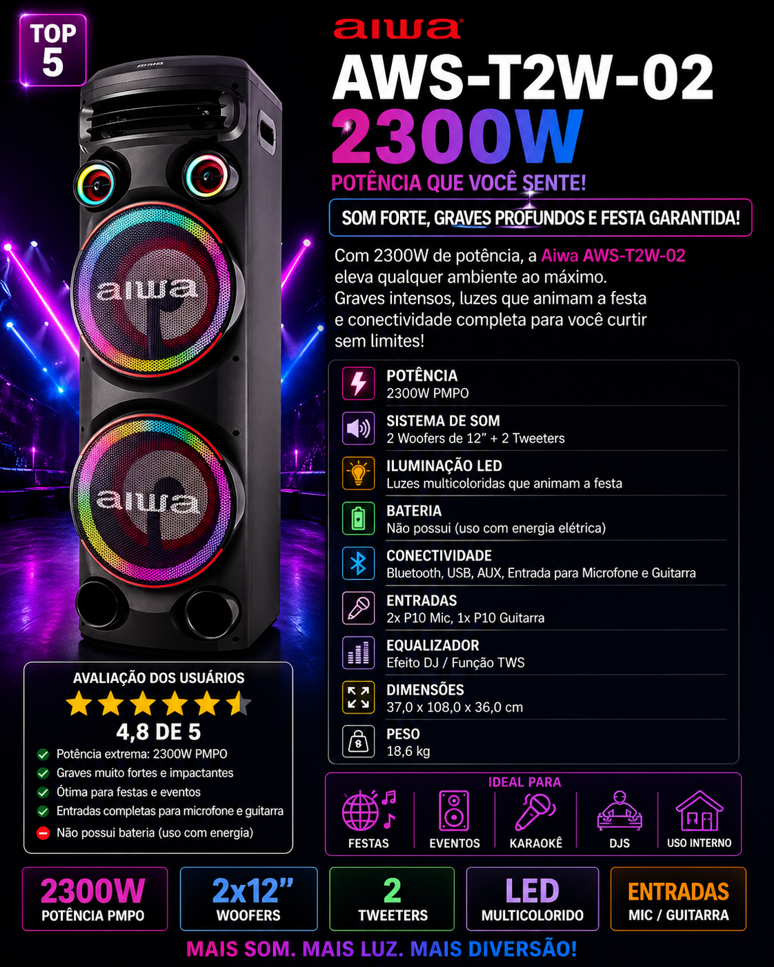 aiwa aws t2w 02 para festa grande