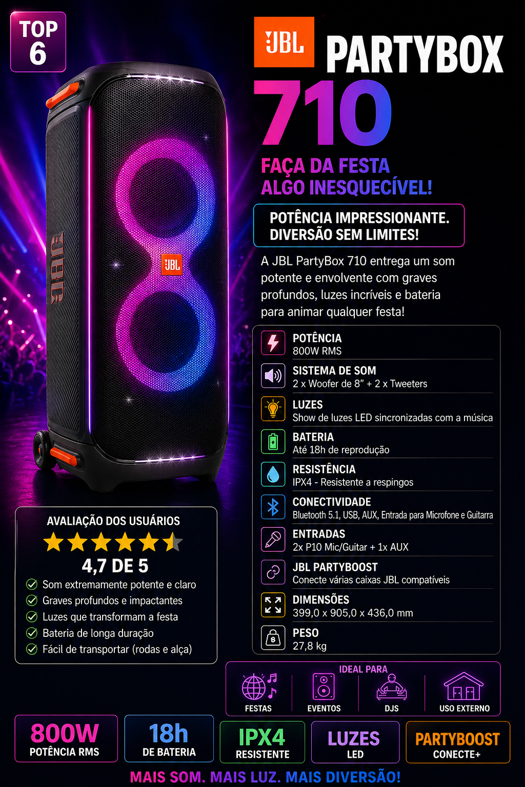 jbl partybox 710 torre de som para eventos