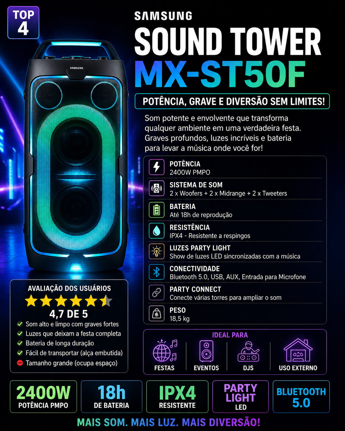 samsung sound tower mx-st50f para uso geral