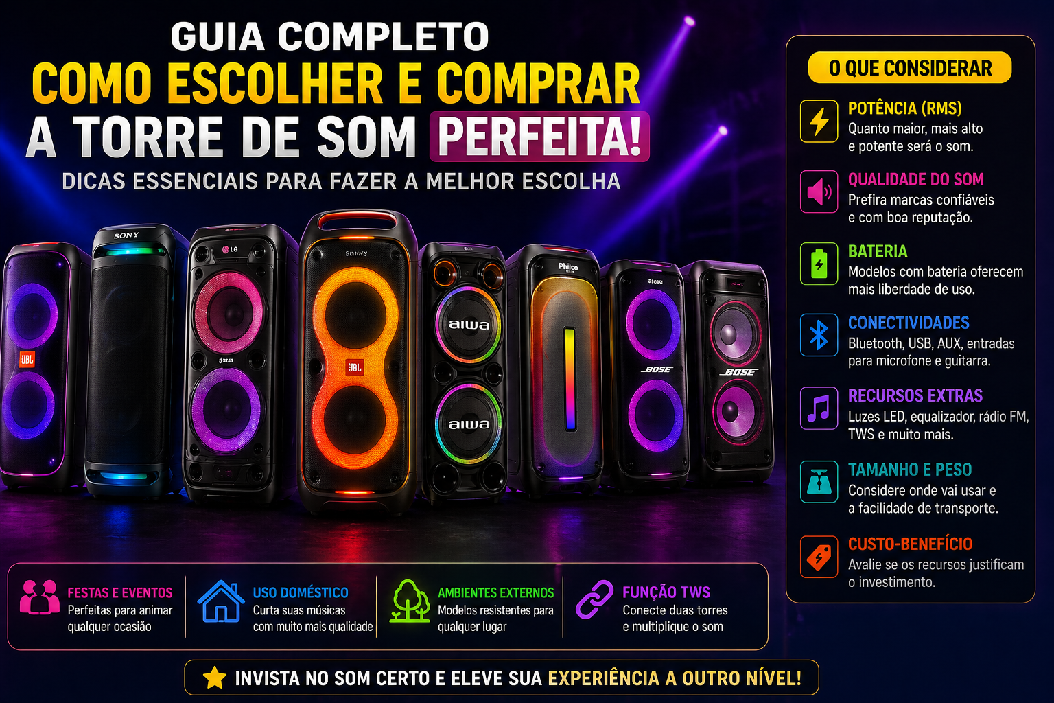 Melhores Torres de Som Mais Potentes de 2026: As 8 Melhores para Festas, Eventos e Uso Doméstico