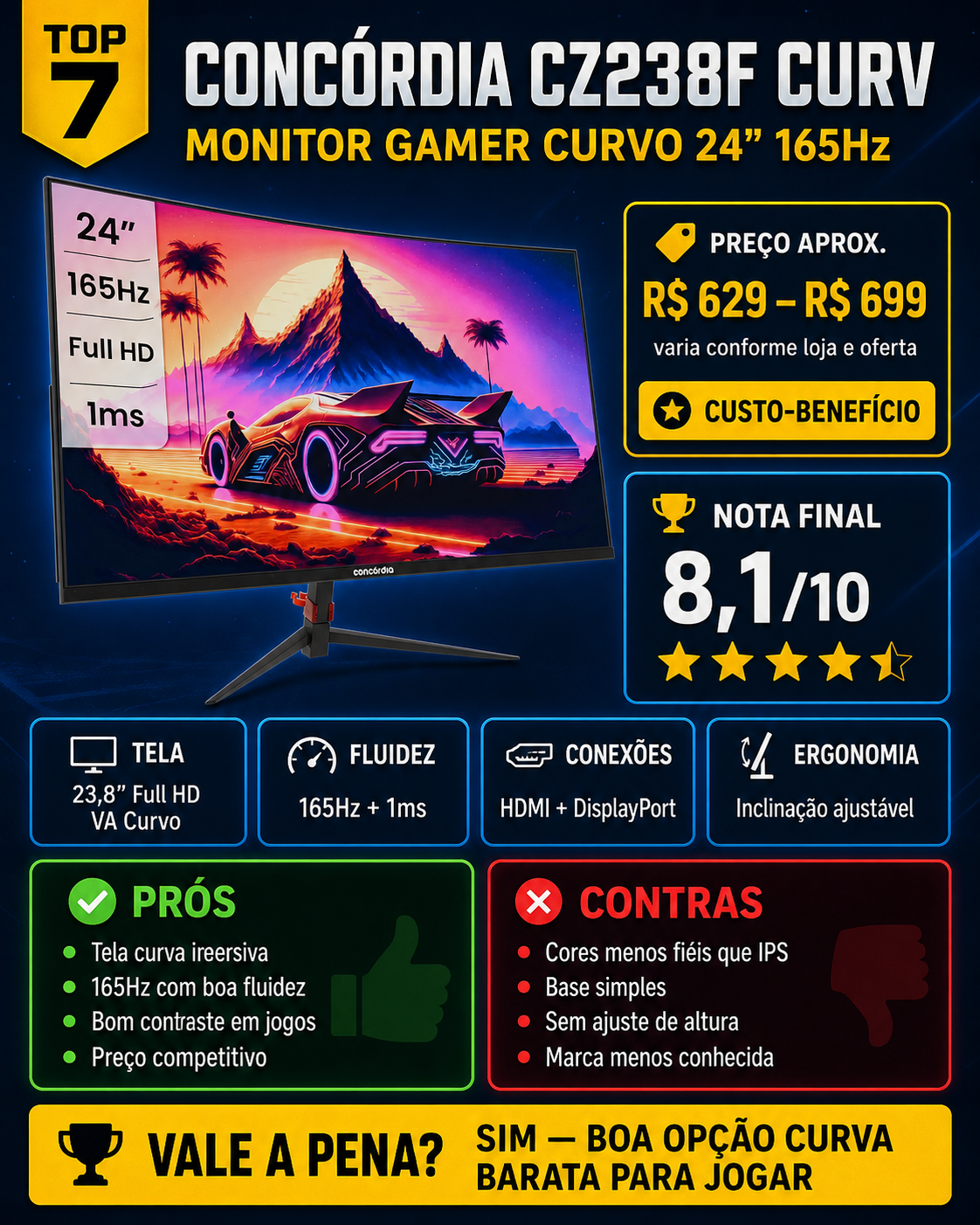 Imagem do comparativo dos melhores monitores gamers baratos 2026 (9)