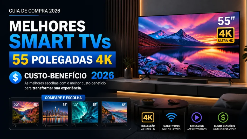 Melhores Smart TVs 55 Polegadas 4K Custo-Benefício 2026: As 8 Melhores para Comprar Agora