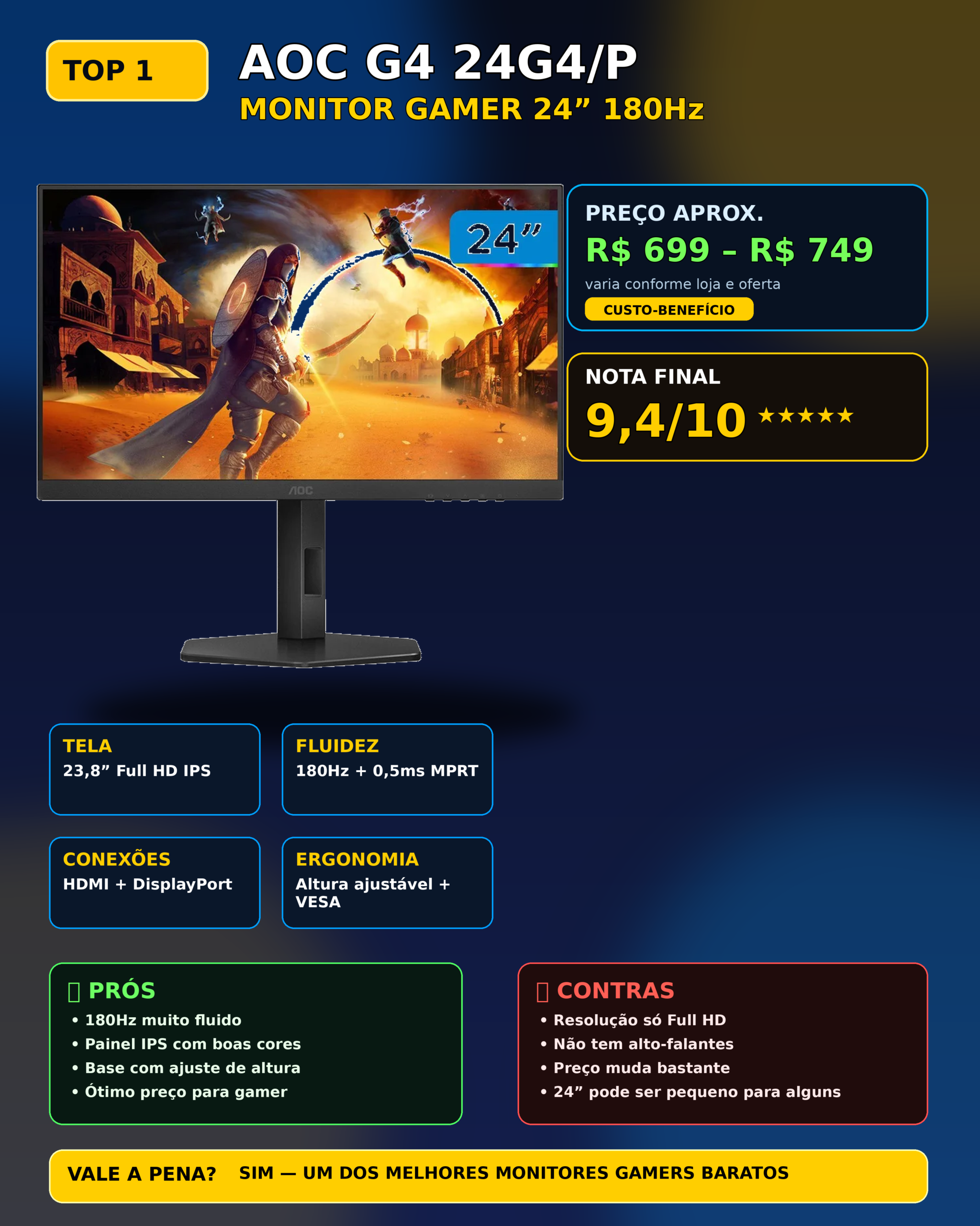 Monitor gamer AOC no comparativo de custo-benefício 2026