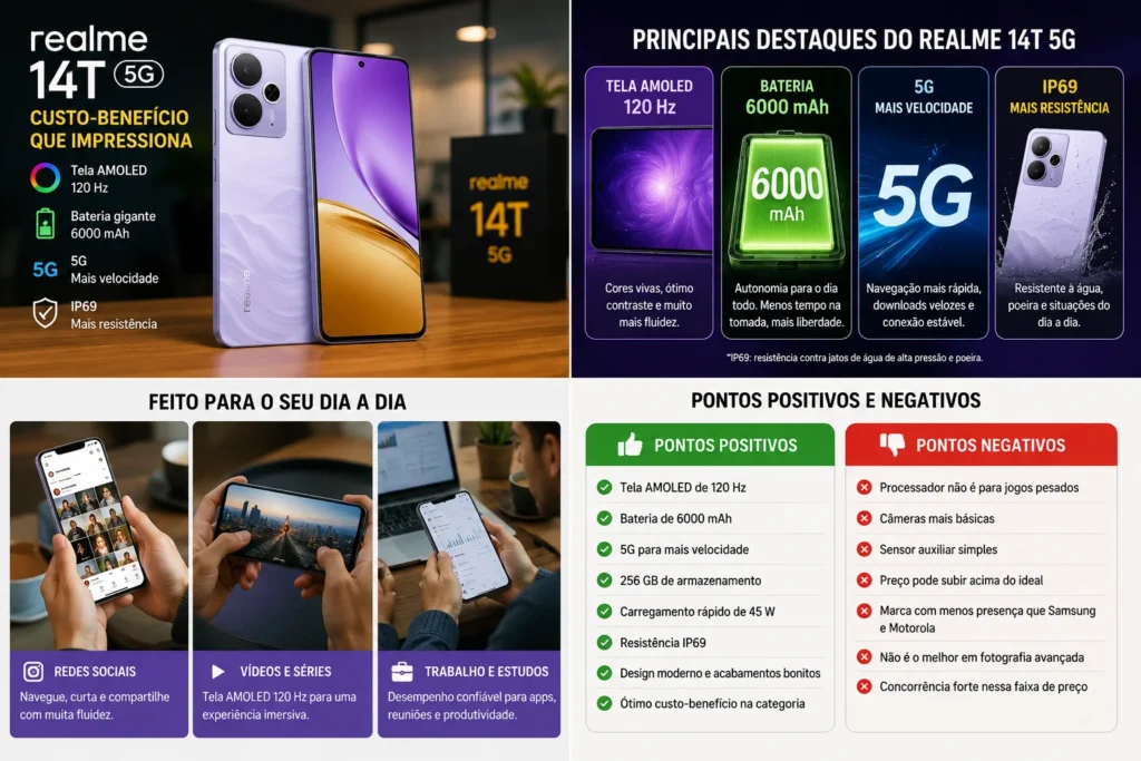 pontos positivos e negativos do realme 14T 5G