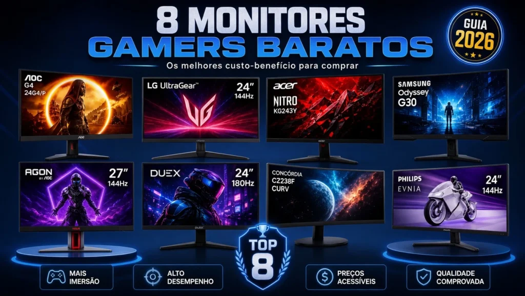 Melhores Monitores Gamers Baratos 2026: Os 8 Melhores Modelos para Comprar Agora (Guia Completo)