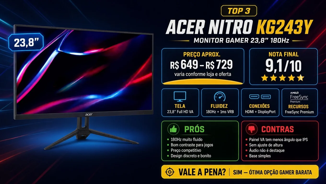 Acer Nitro KG243Y – melhor para primeiro setup