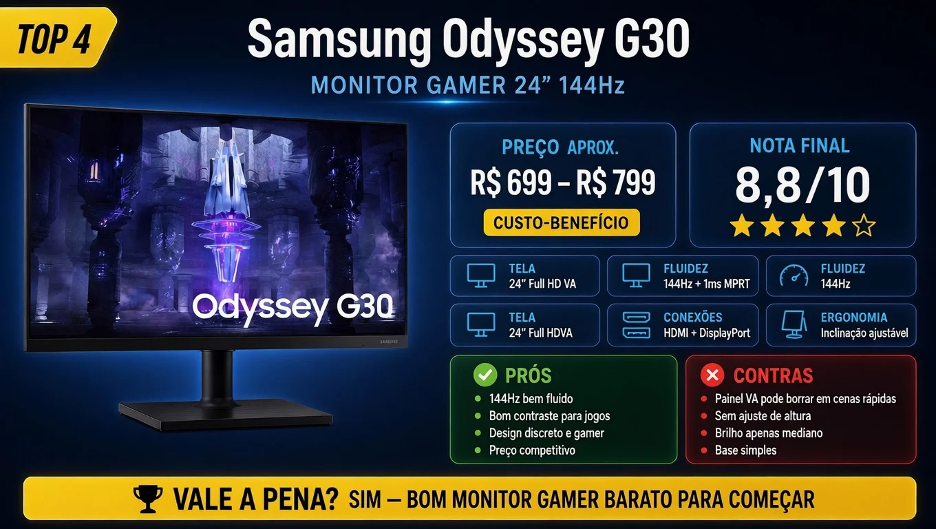 Samsung Odyssey G30 – bom contraste e marca forte