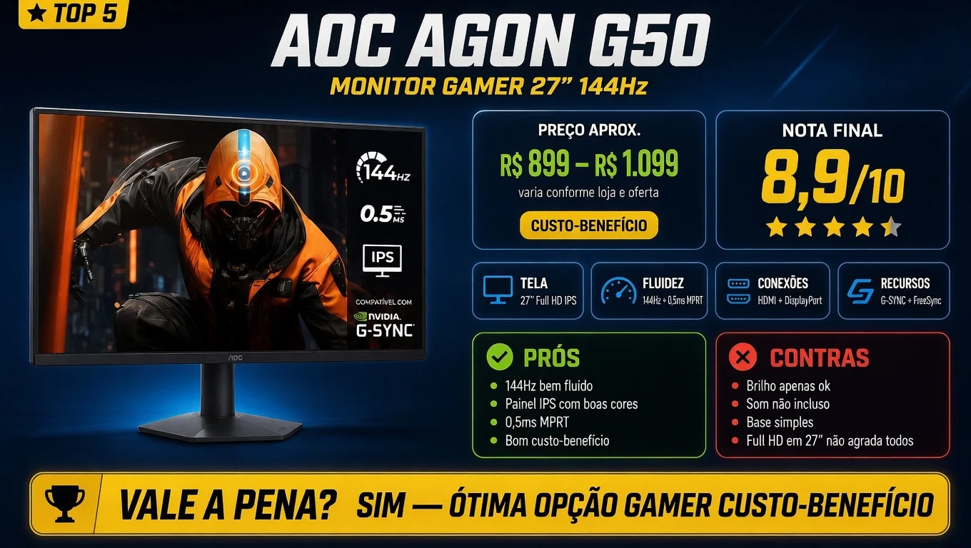 AOC Agon G50 27″ 144Hz – melhor tela grande barata