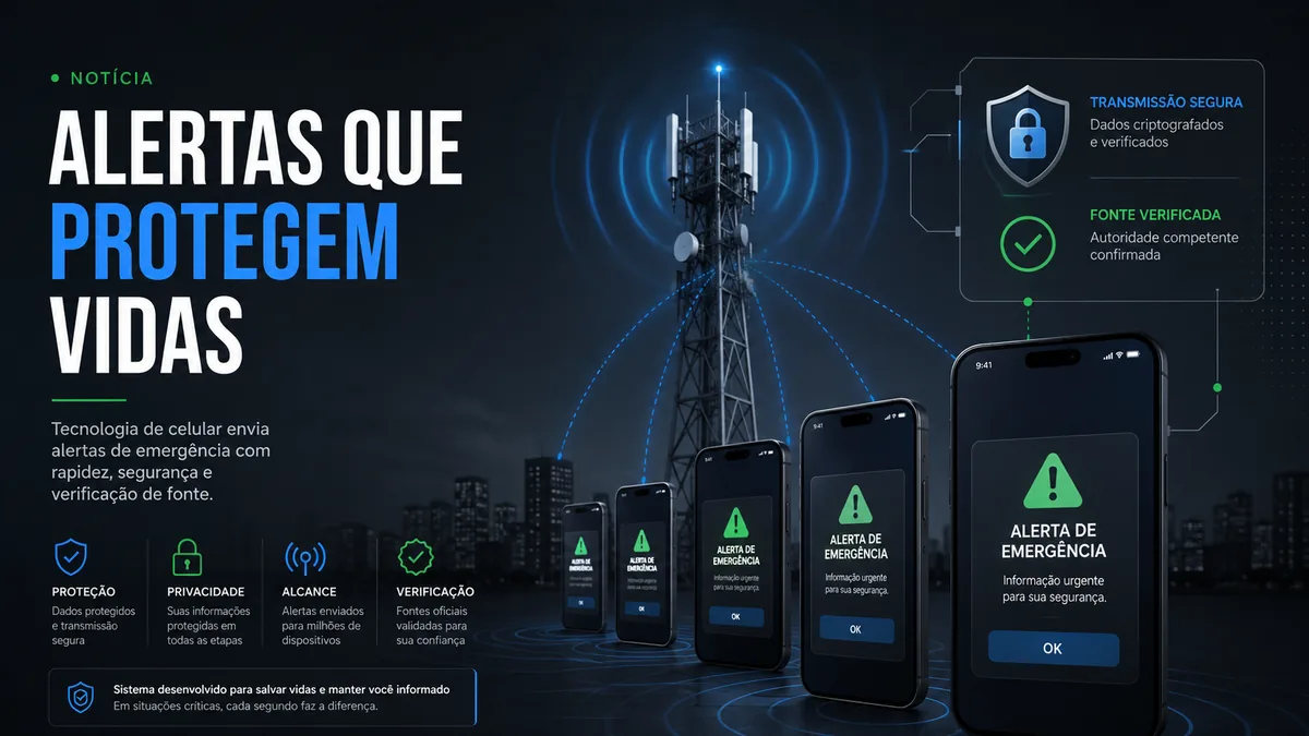 Celular recebendo falso alerta da Defesa Civil com elementos de segurança digital