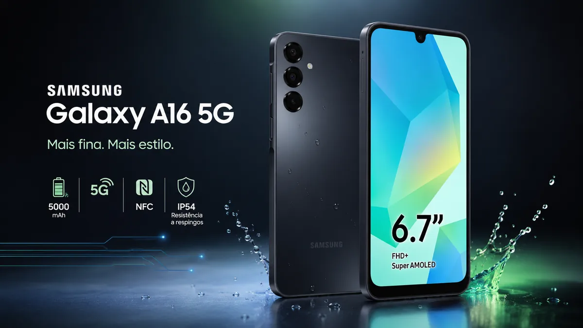 Galaxy A16 5G com bateria de 5000 mAh, NFC e proteção IP54