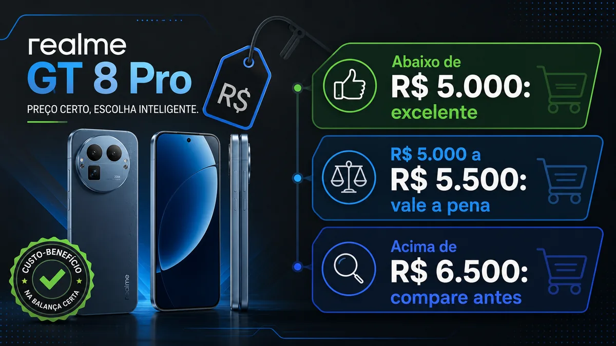 Infográfico de preço ideal do realme GT 8 Pro em 2026