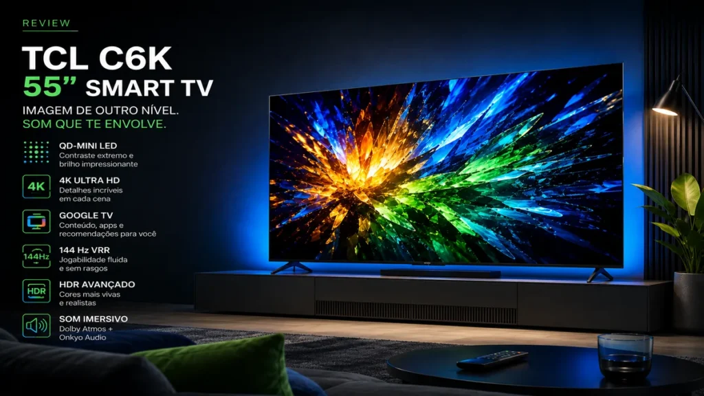 TCL C6K 55 polegadas vale a pena em 2026? Review honesto da QD-Mini LED para quem quer mais imagem