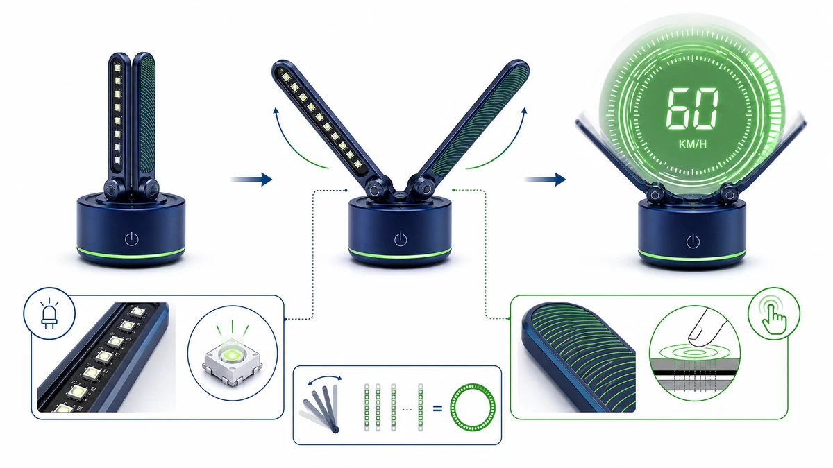 Como funciona a tela interativa BloomBeacon com LEDs sensores de toque e rotação