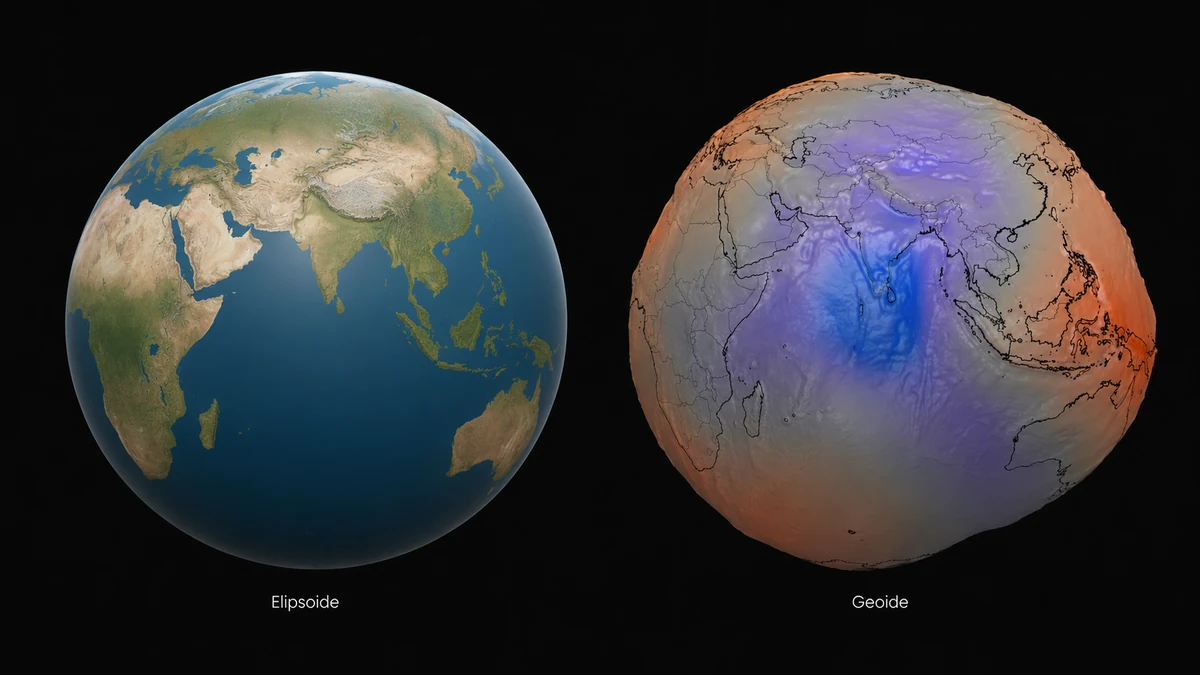Comparação entre esfera, elipsoide e geoide da Terra