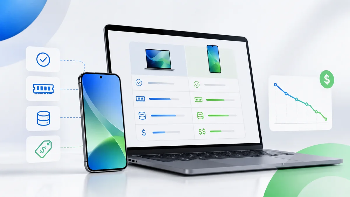 Compra inteligente de celular e notebook analisando RAM armazenamento e preço