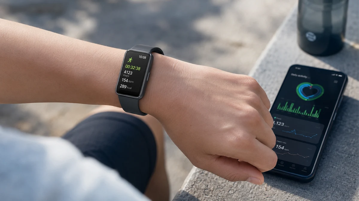 Galaxy Fit3 monitorando caminhada e frequência cardíaca
