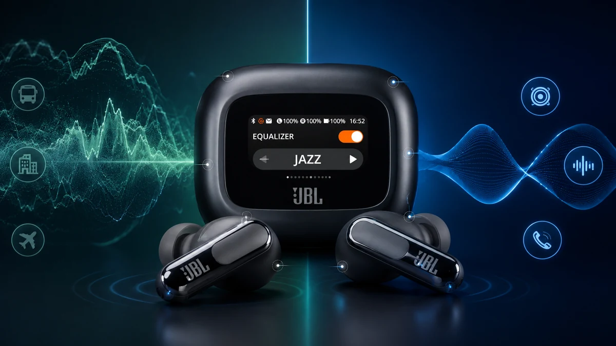 JBL Live Beam 3 com cancelamento de ruído adaptativo e seis microfones