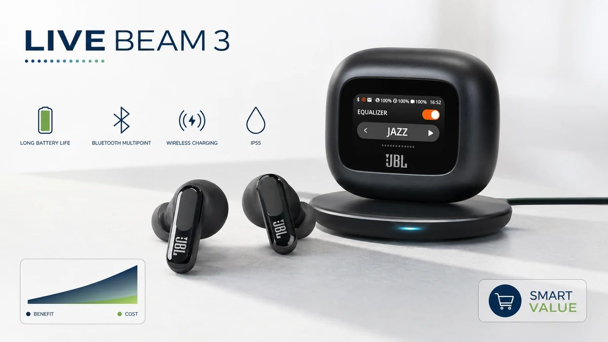 JBL Live Beam 3 com bateria, carregamento sem fio e custo-benefício
