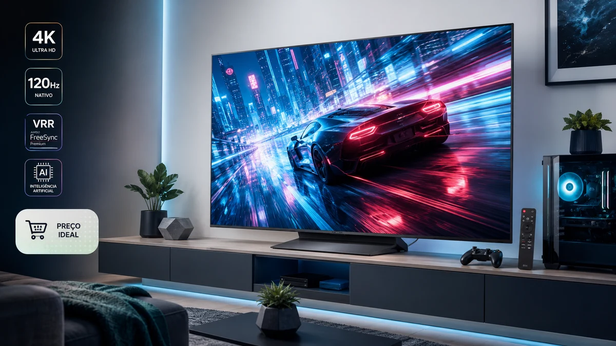 TV OLED de 55 polegadas com videogame e indicação de compra inteligente