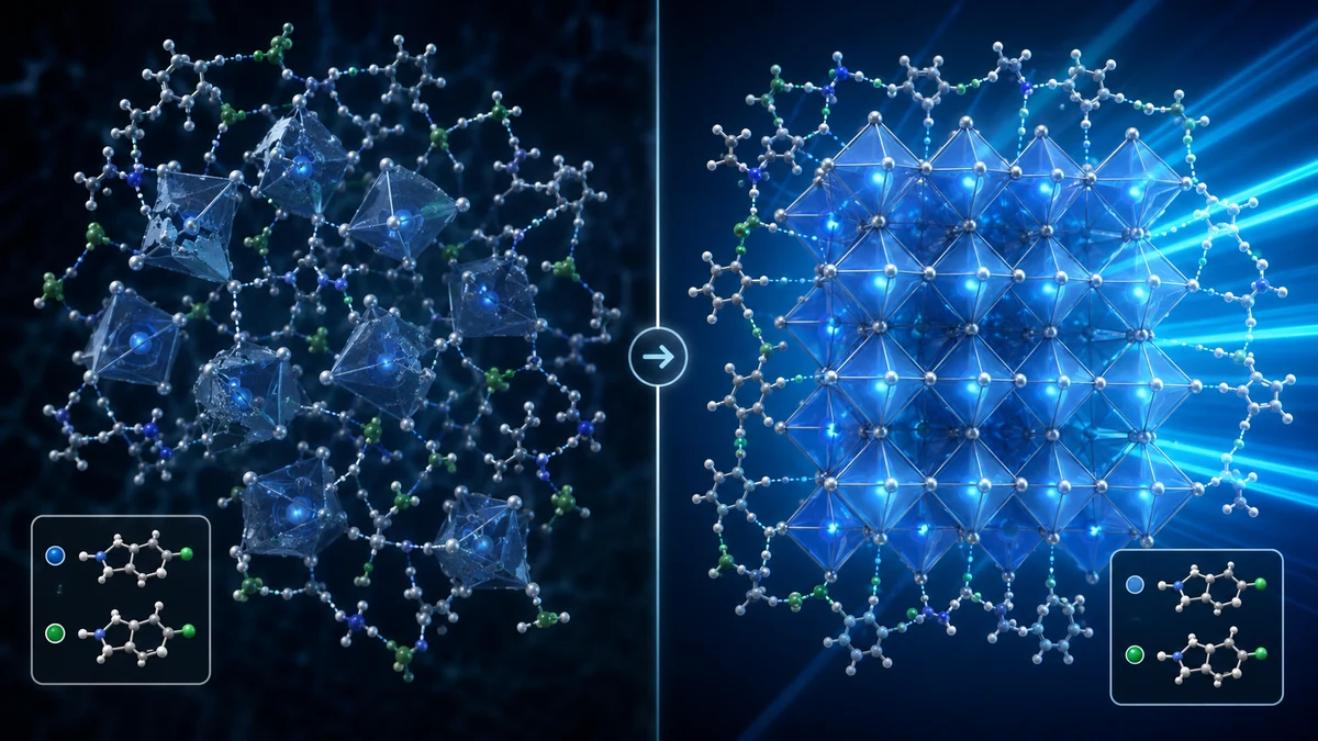 Ligações de hidrogênio estabilizando a estrutura de um LED azul de perovskita