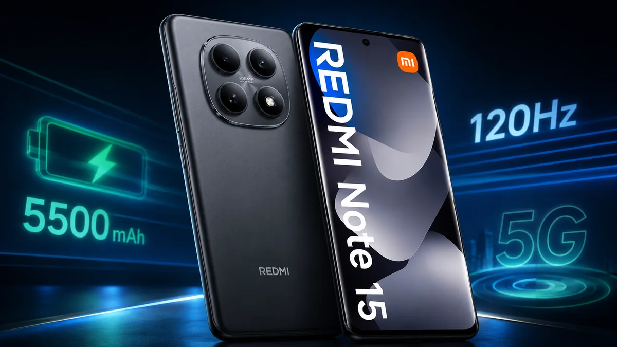 Redmi Note 15 5G com destaque para bateria de 5520 mAh e tela AMOLED de 120 Hz