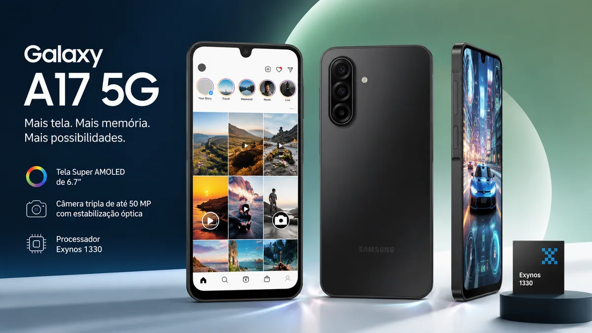 Galaxy A17 5G com tela AMOLED e câmera de 50 MP com OIS