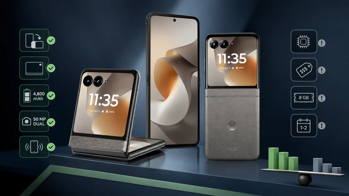Motorola Razr 70 em composição com pontos positivos e negativos