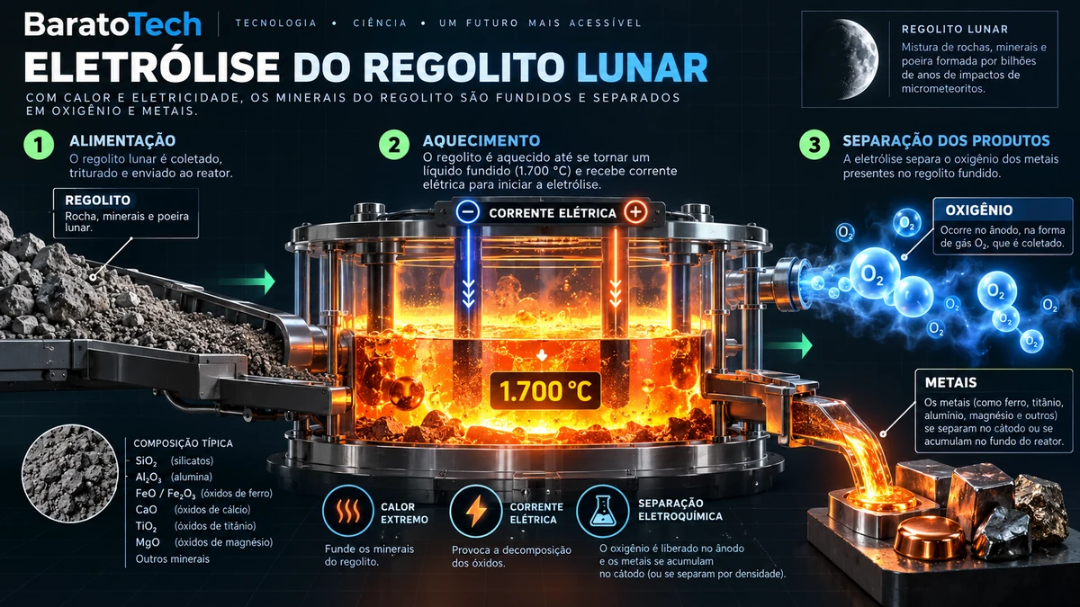 Processo experimental de extração de oxigênio de regolito lunar simulado
