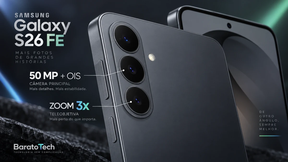 Câmeras do Galaxy S26 FE com sensor de 50 MP e zoom óptico de 3x