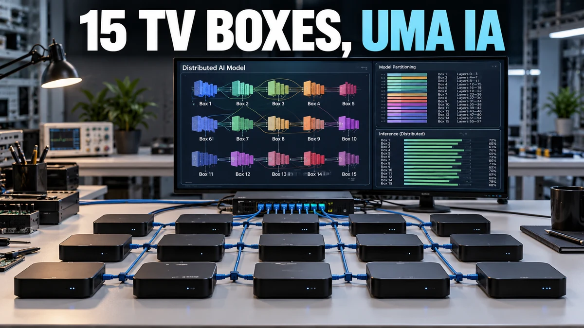 Quinze TV boxes trabalhando juntas para executar um modelo de inteligência artificial