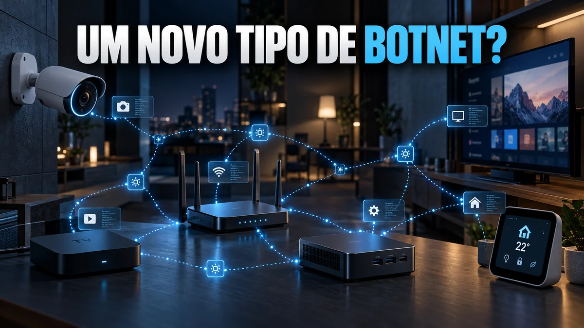Rede de dispositivos IoT representando um possível botnet controlado por inteligência artificial