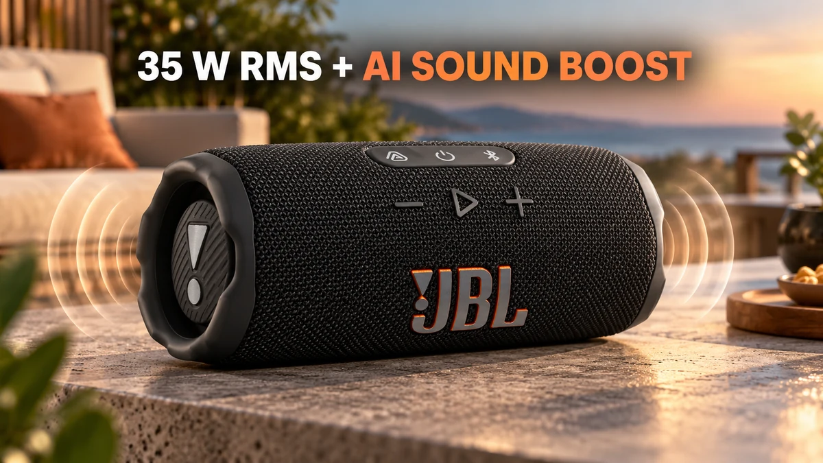 JBL Flip 7 com potência total de 35 W RMS e AI Sound Boost
