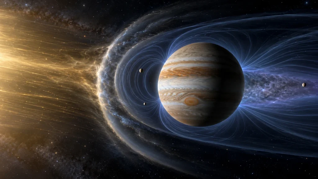 Juno revela ‘escudo invisível’ de Júpiter: planeta freia vento solar em várias etapas