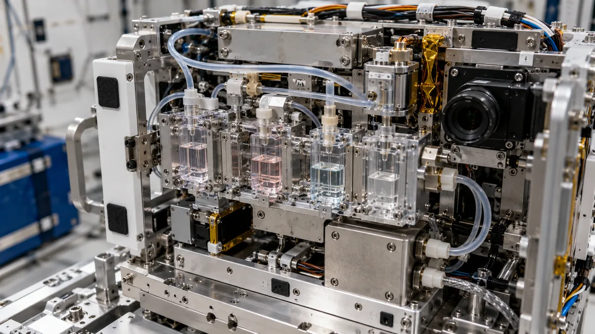 Experimento científico com cristais de proteínas em ambiente de microgravidade