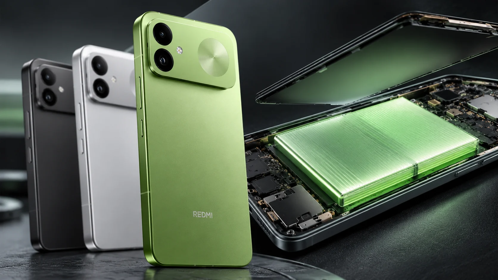 Ilustração conceitual de bateria de grande capacidade ao lado do REDMI K100
